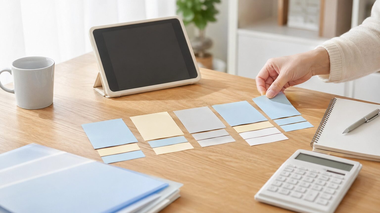 複数の通信教育の料金を比較する資料とタブレット