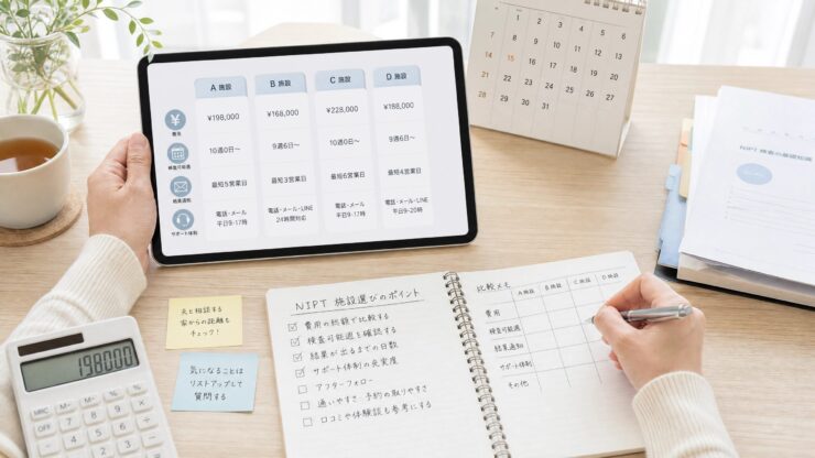 NIPTクリニック選びで費用や検査週やサポート体制を比較する手元