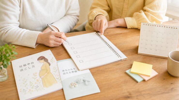 NIPTについて夫婦で話し合う5つの質問をノートに整理する手元