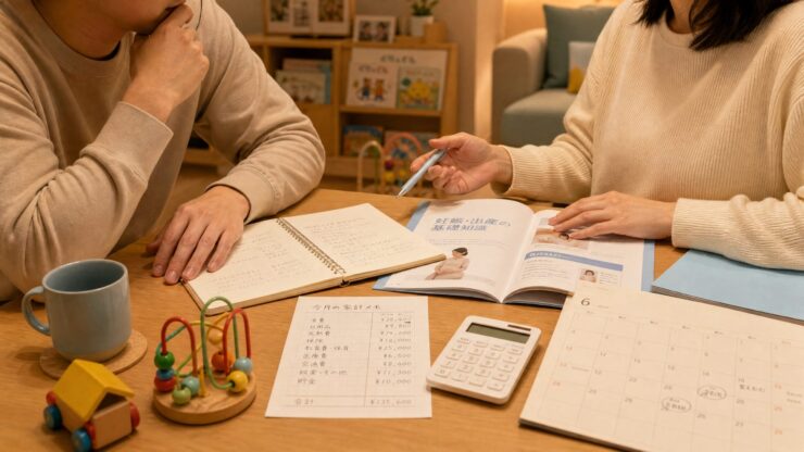 NIPTを受けるかどうかを家族の状況を踏まえて話し合う夫婦の手元