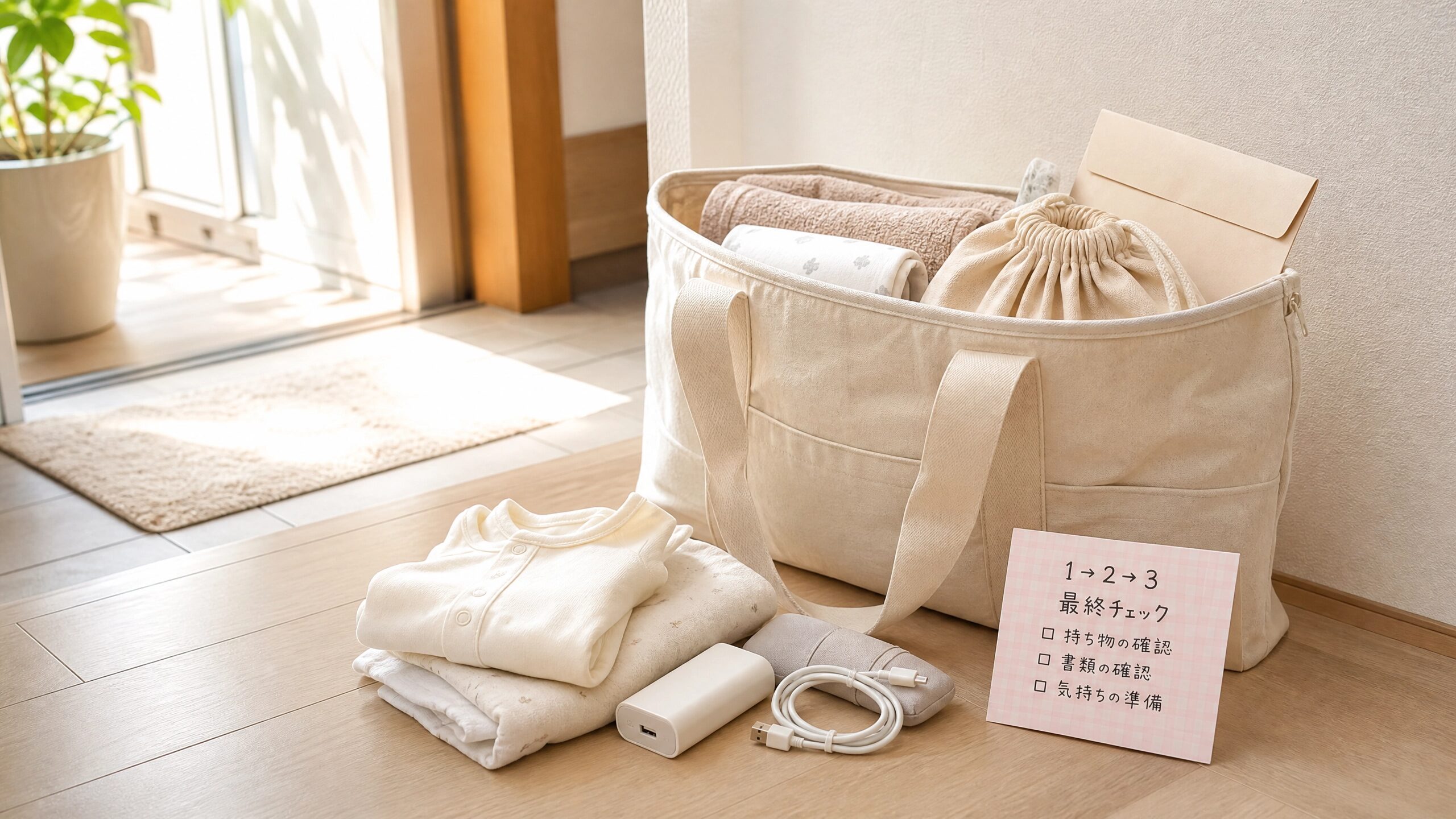 妊娠後期に入院バッグや産後準備を整える画像