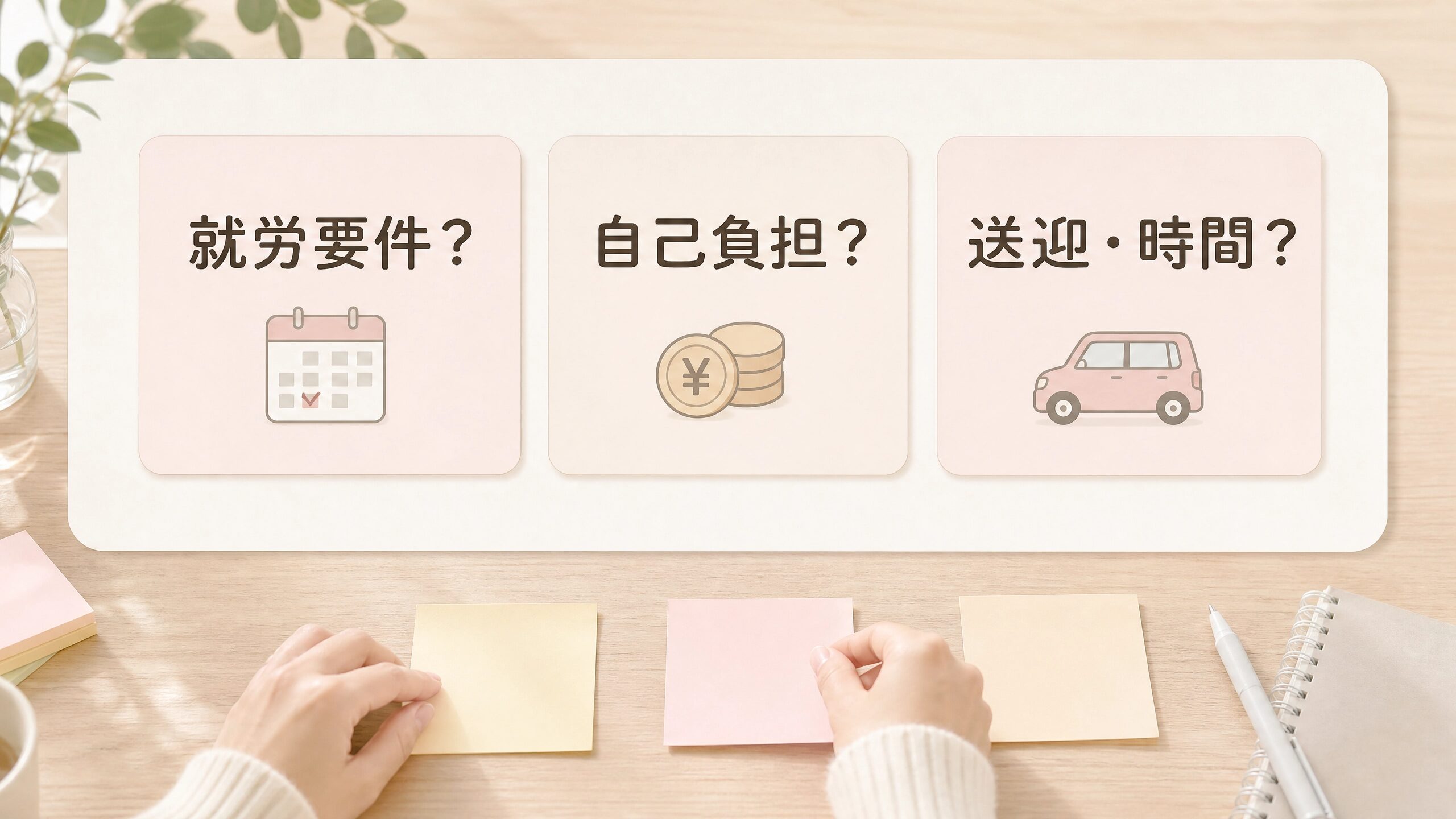 放課後等デイサービスがずるいと言われる3つの理由をカードで整理した画像