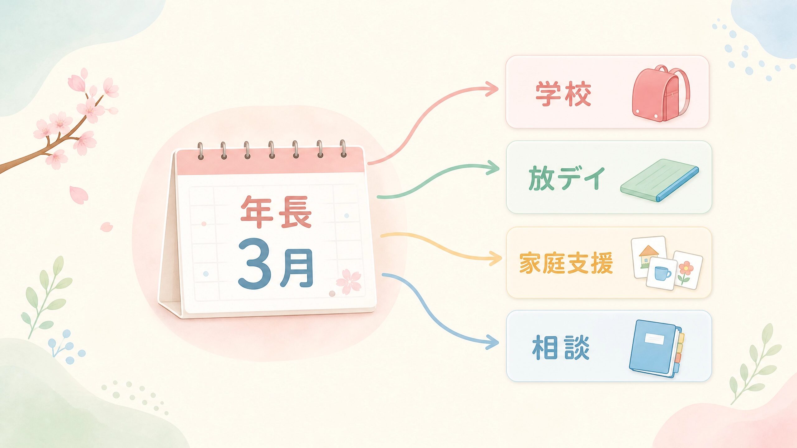 年長3月の制度上の区切りから学校や放デイなど次の支援先へつながる様子