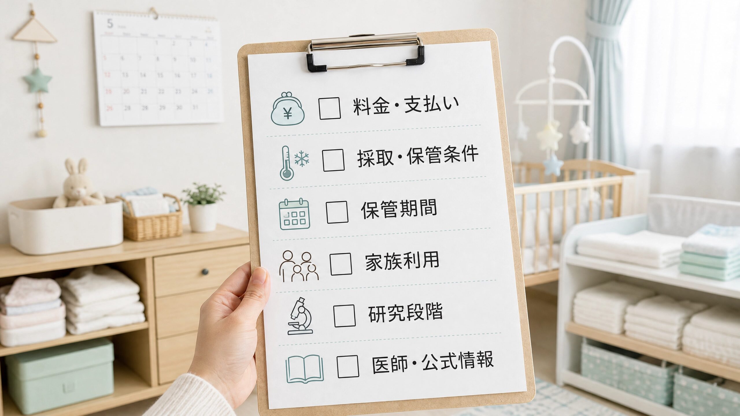 臍帯血バンクの資料請求前に料金や採取条件などを確認するチェックリスト