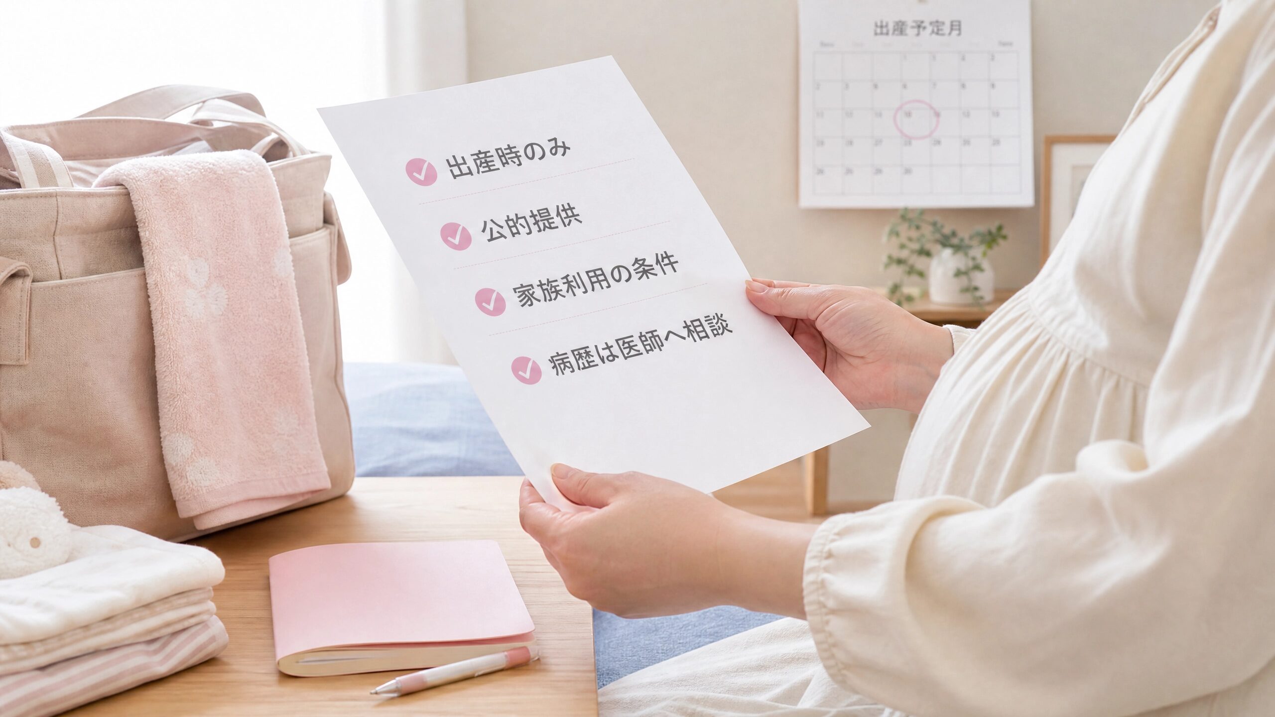 臍帯血を保管しないと決める前に出産時の採取、公的提供、家族利用、病歴を確認する場面