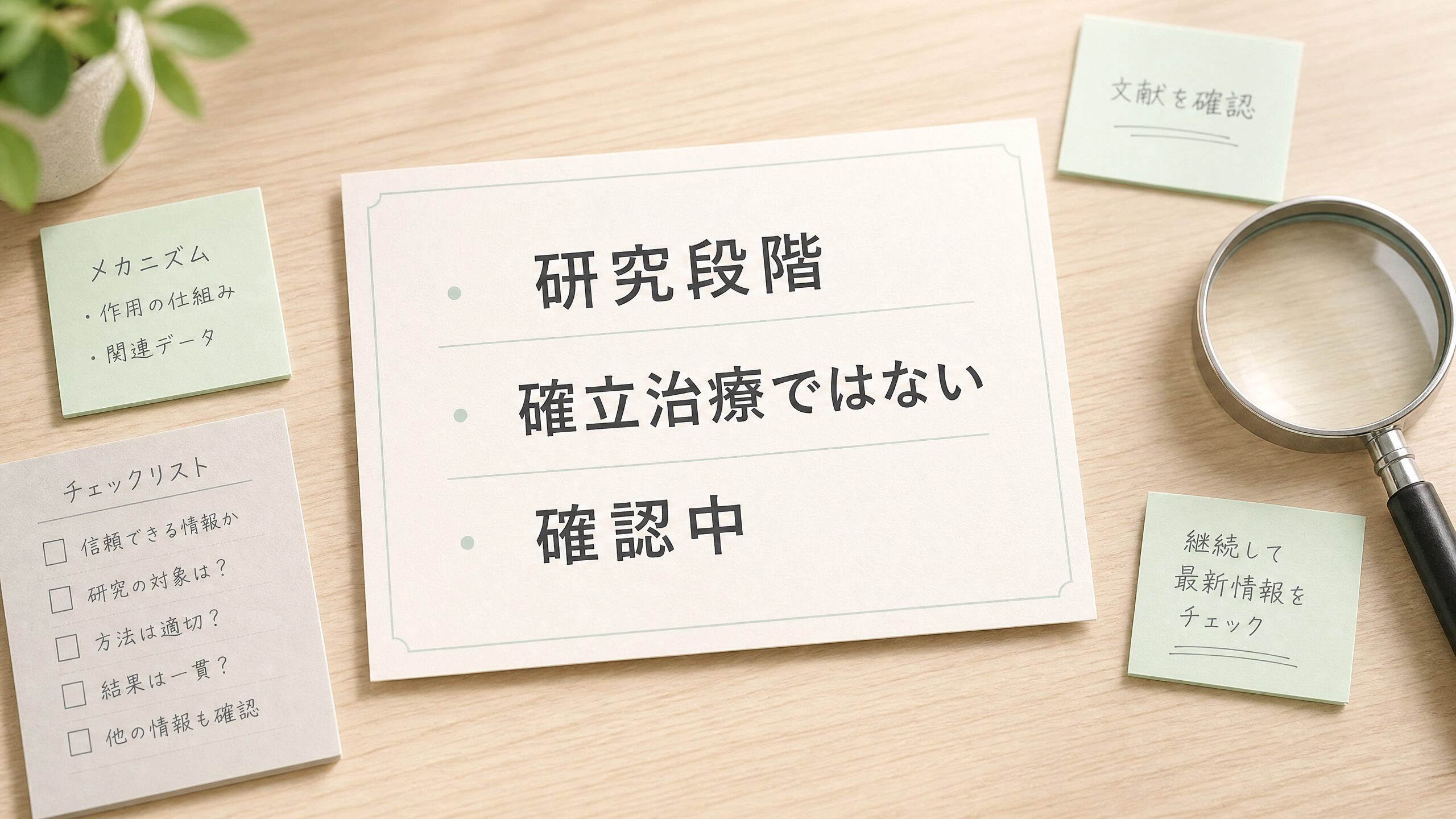 臍帯血は自閉症の確立された治療法ではなく研究段階であることを整理した図解