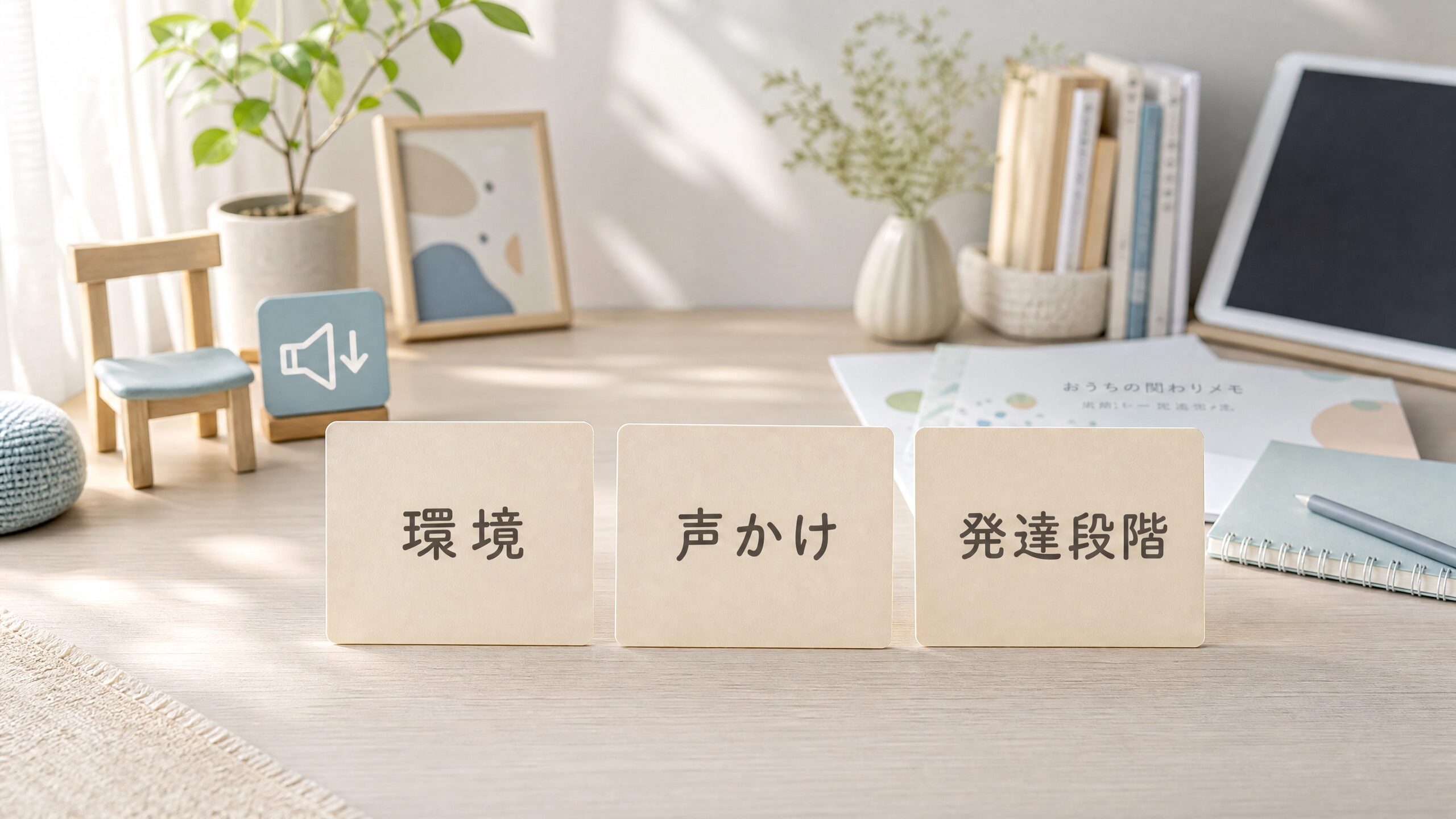 教材だけでなく親の伴走や環境調整も大切だと示す机上のメモ