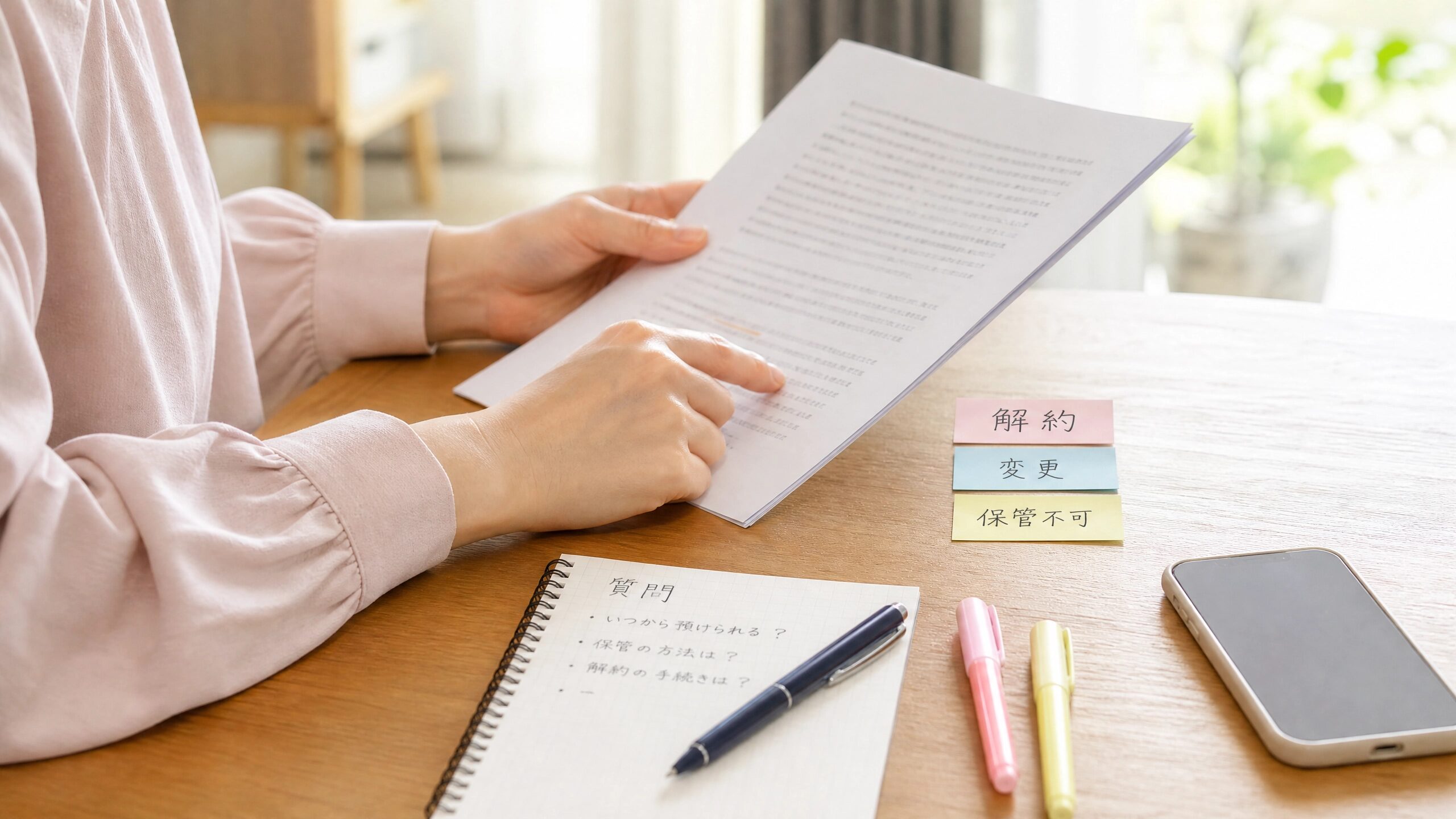 民間臍帯血保管の契約書を読み、説明されていない条件を確認する保護者