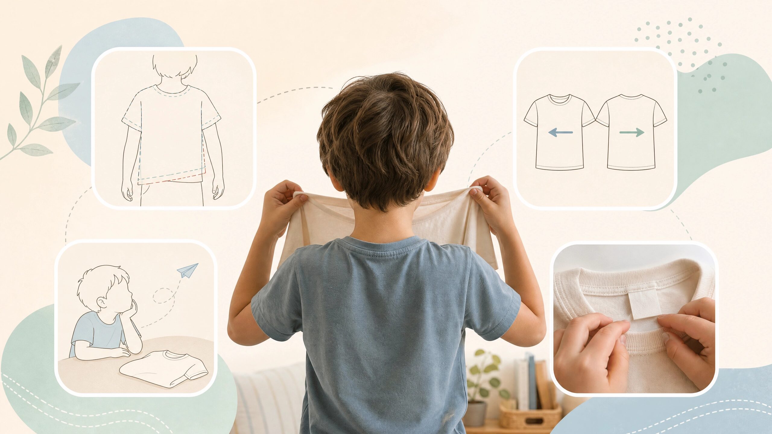 子どもが服の前後を間違える背景にある4つの要因を表した図