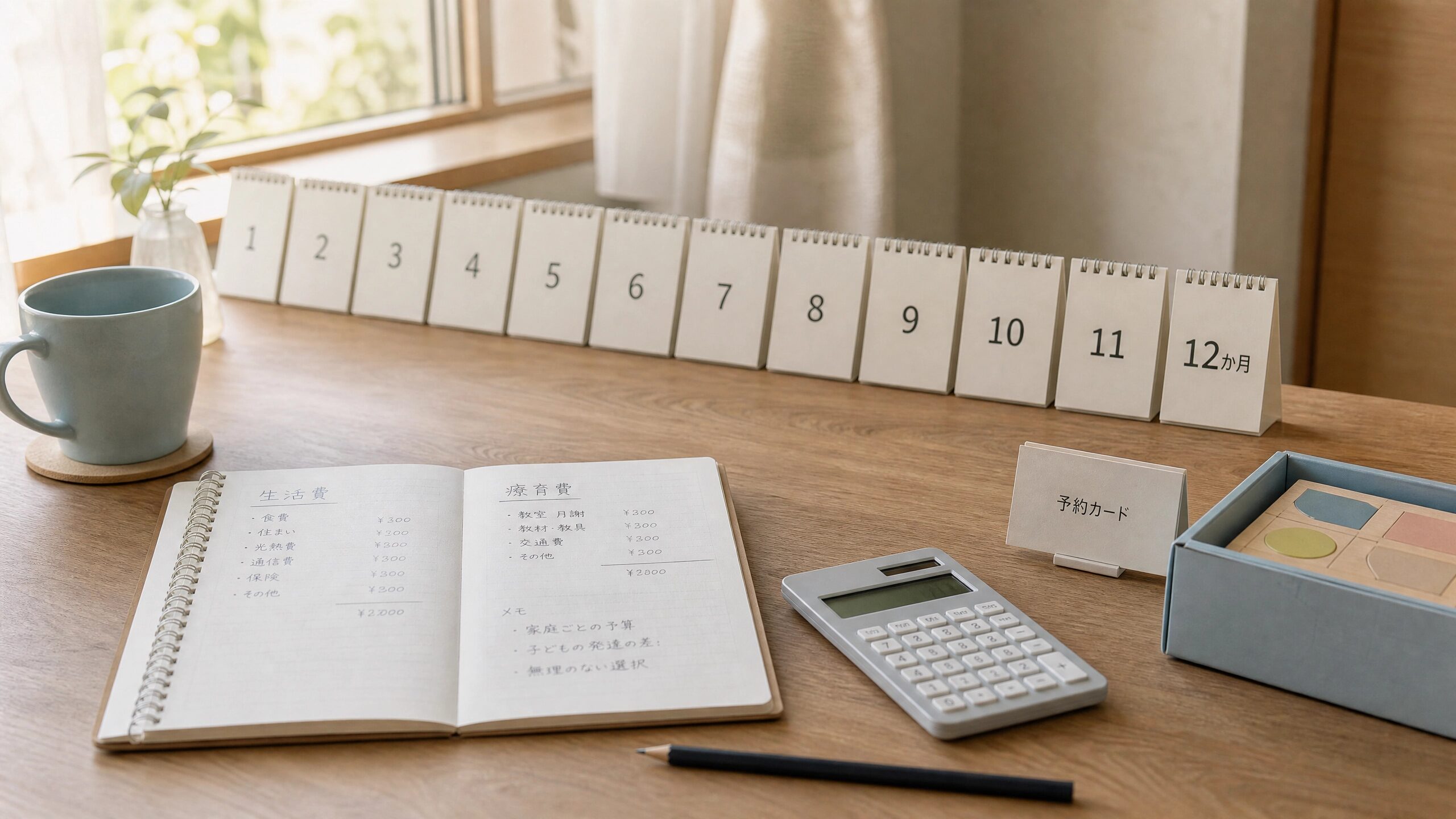 療育開始を1年間待ったことへの後悔をカレンダーと家計ノートで表したイメージ