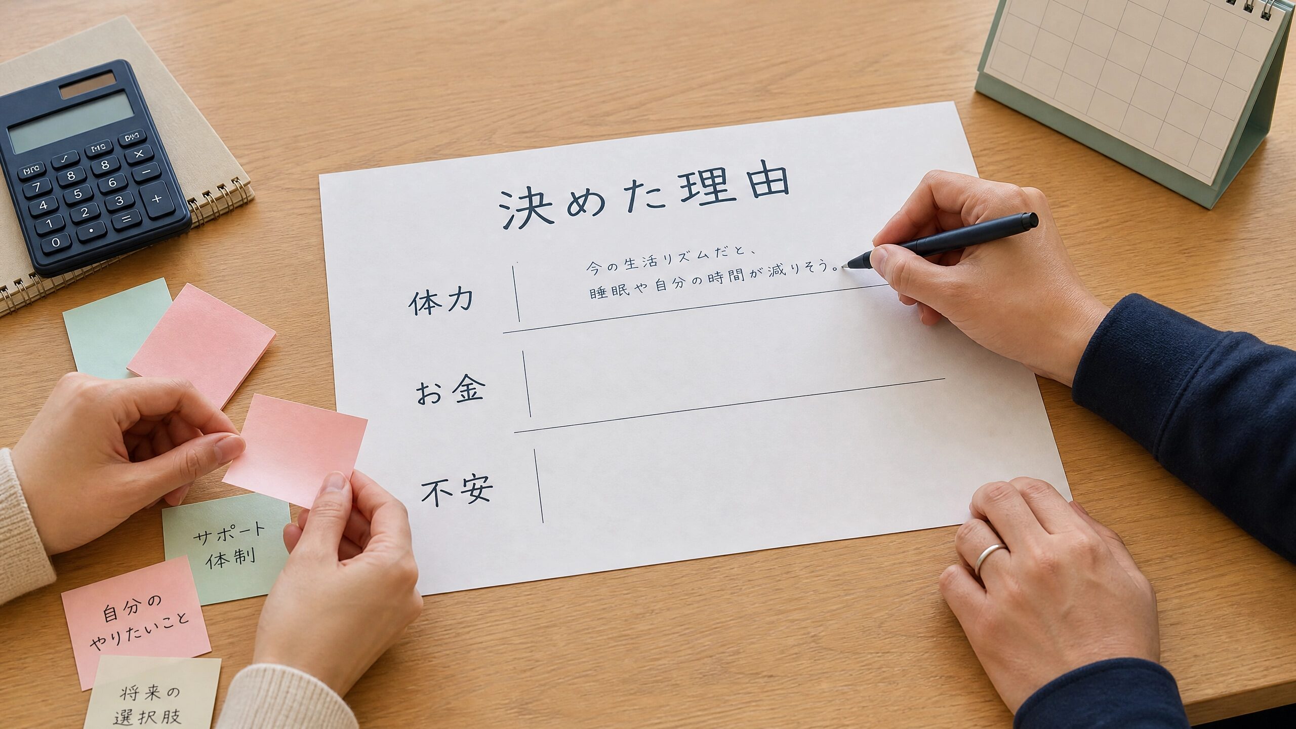 40歳で3人目を決める理由を夫婦で書き出して整理する様子