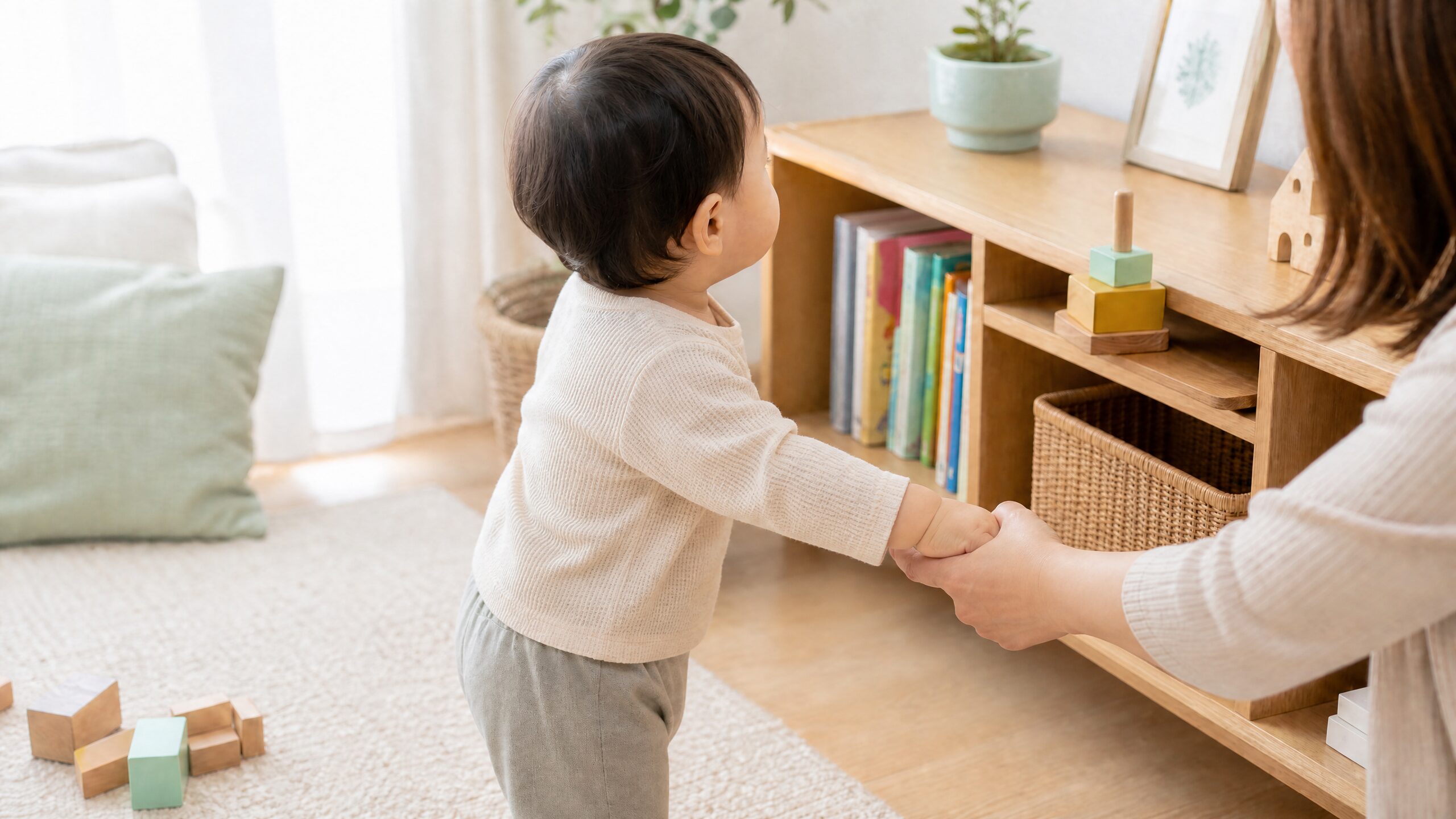 子どもが大人の手を使って要求を伝えるクレーン現象のイメージ