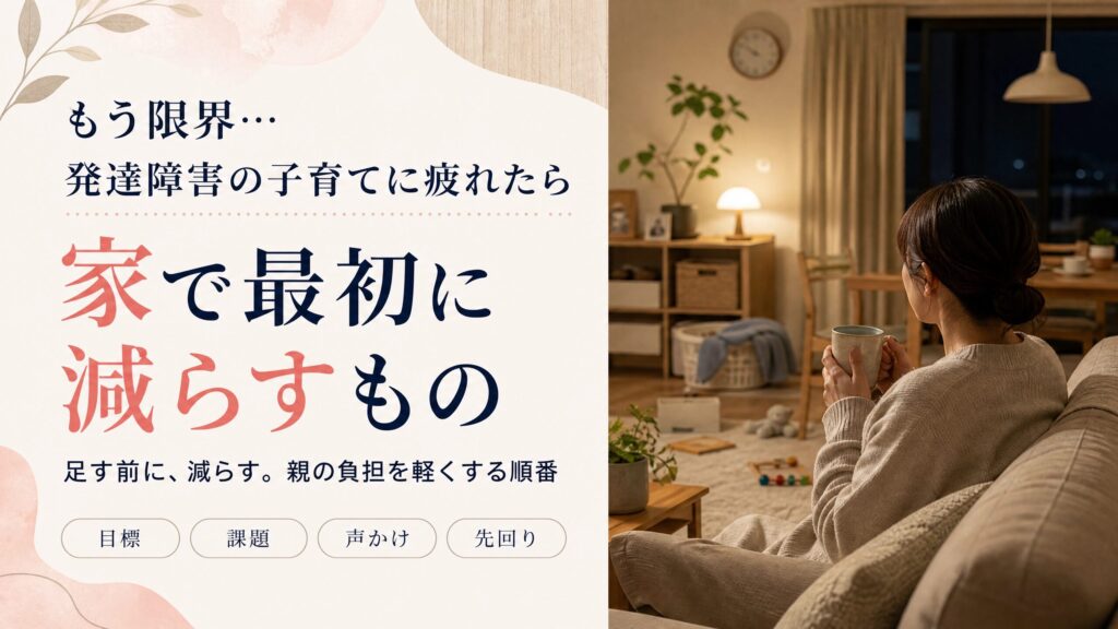 発達障害の子育てに疲れた親が家で最初に減らすものを整理した記事のアイキャッチ