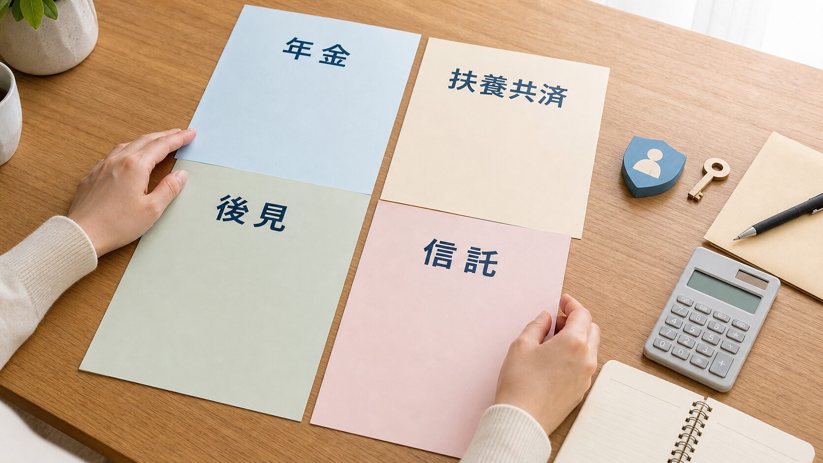 障害年金や後見、信託など親亡き後のお金と権利の備えを整理するイメージ