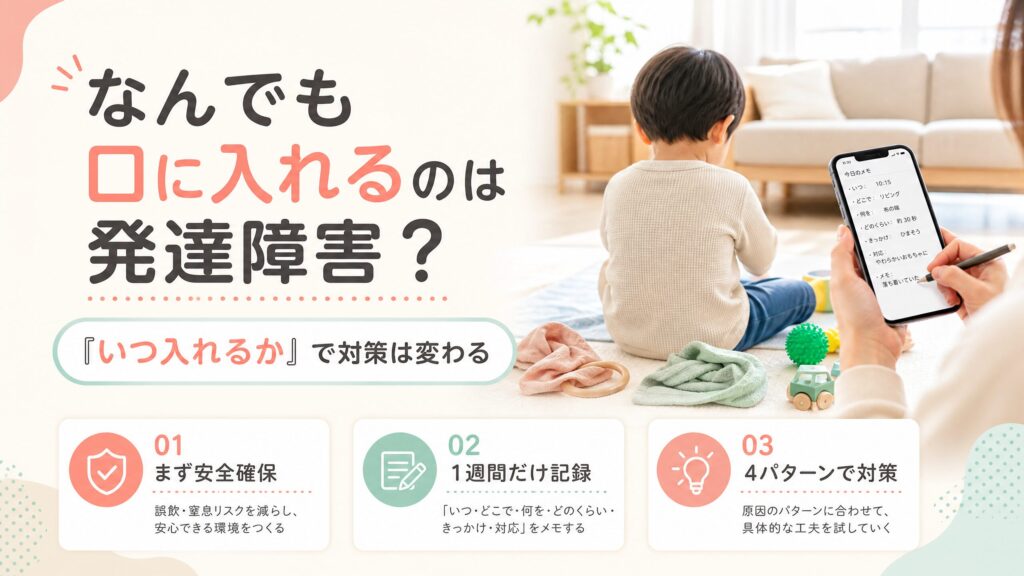 なんでも口に入れる子どもの行動を時間帯から整理して対策を考える記事のアイキャッチ