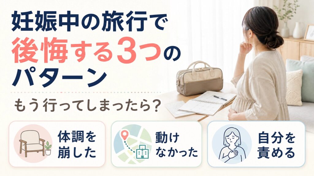 妊娠中の旅行で起こる3つの後悔と、旅行後にできることを整理したアイキャッチ