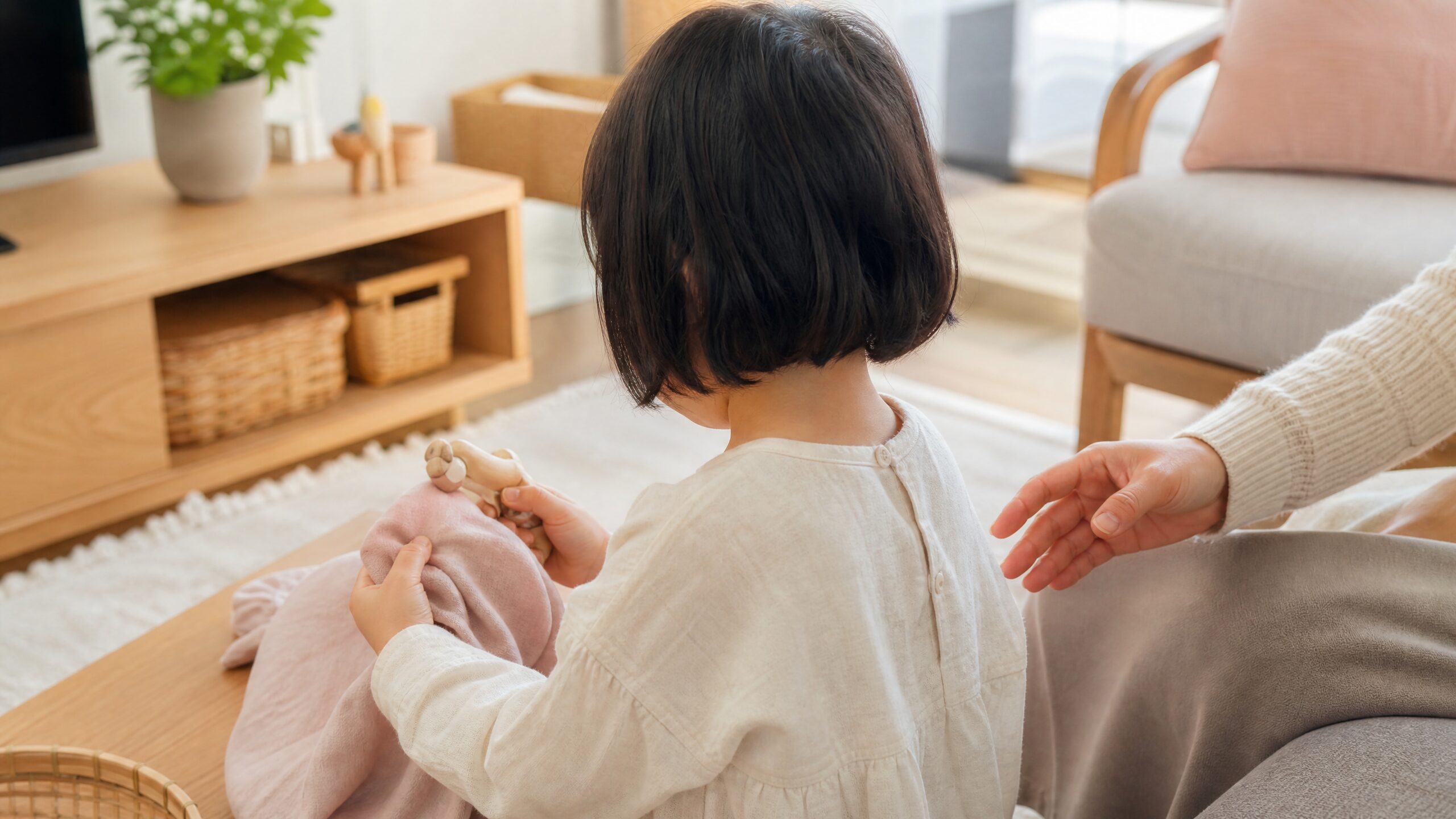 小学生になっても物を噛む行動が続く子どもを家庭で見守る様子