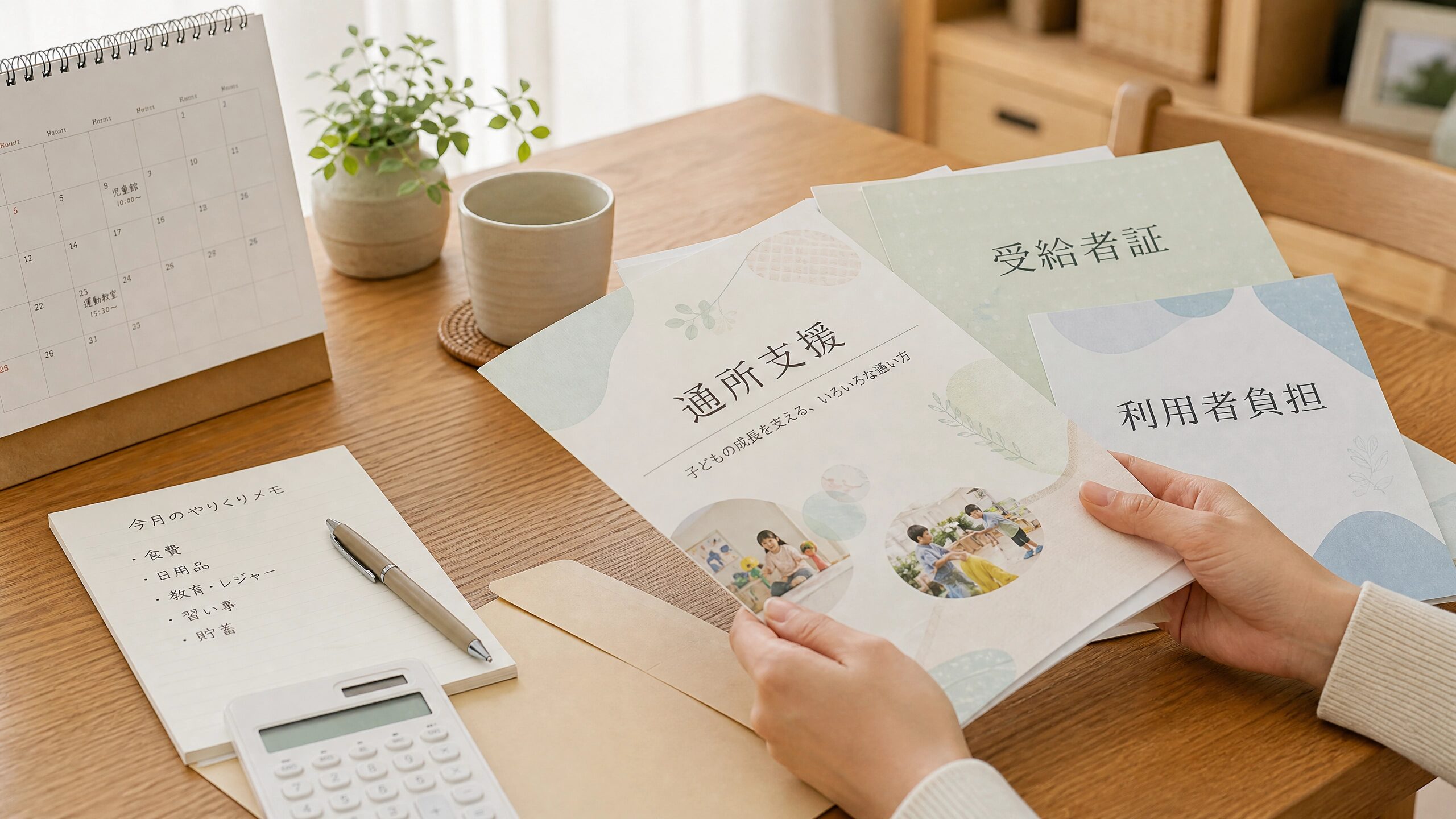 児童発達支援や放課後等デイサービスの制度と費用を確認する保護者の手元