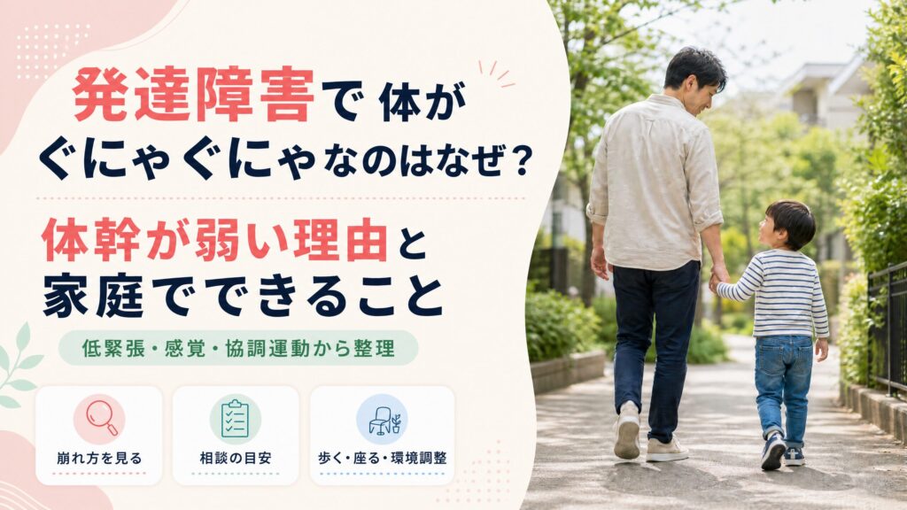 発達障害の子の体がぐにゃぐにゃに見える理由と家庭でできることを紹介する記事のアイキャッチ